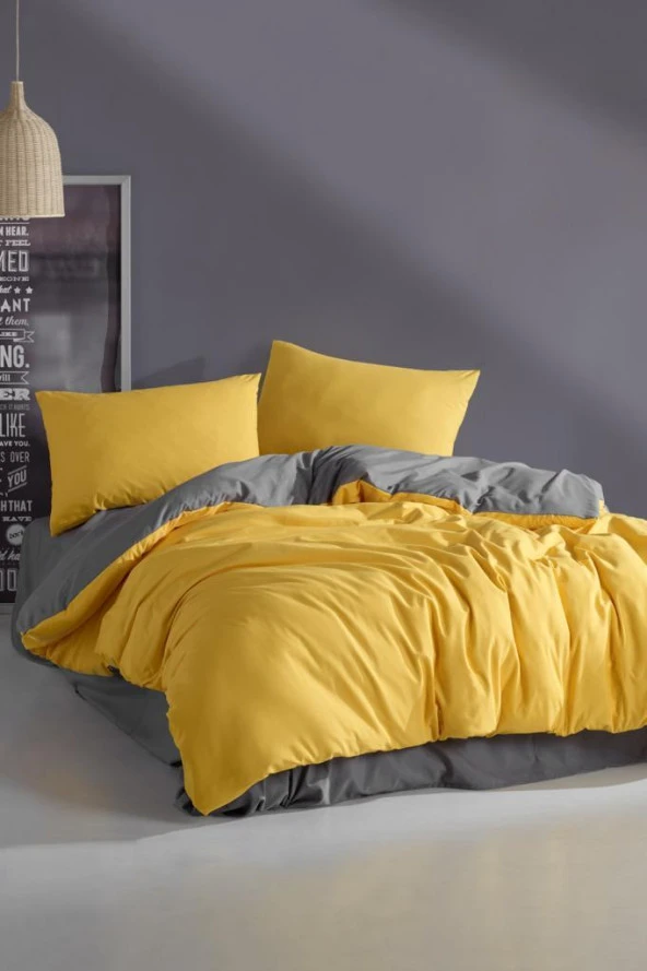 Yellow&Grey Çift Kişilik %100 Pamuk Nevresim Takımı - 2
