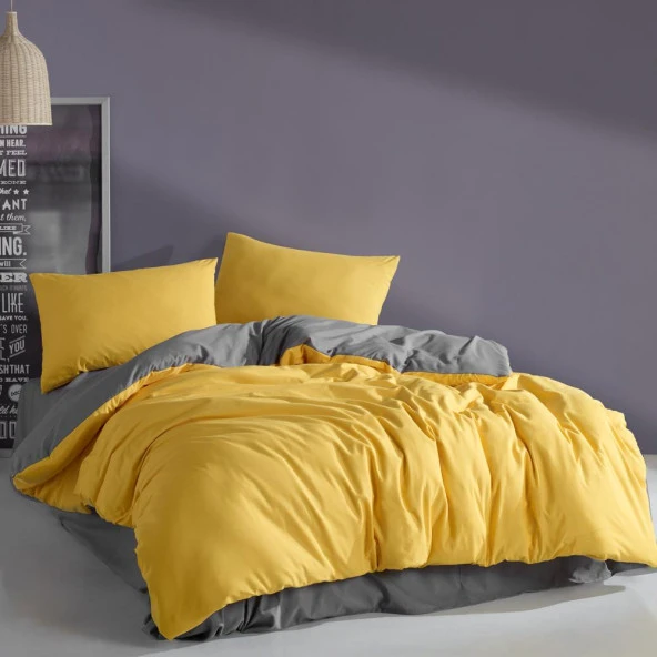 Yellow&Grey Çift Kişilik %100 Pamuk Nevresim Takımı - 3