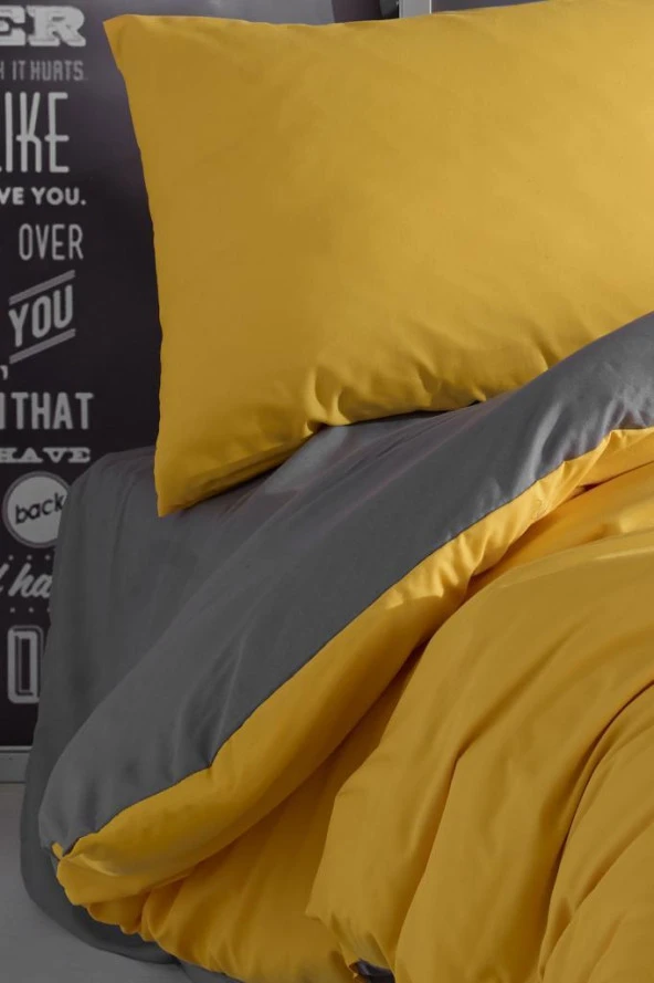Yellow&Grey Çift Kişilik %100 Pamuk Nevresim Takımı - 4