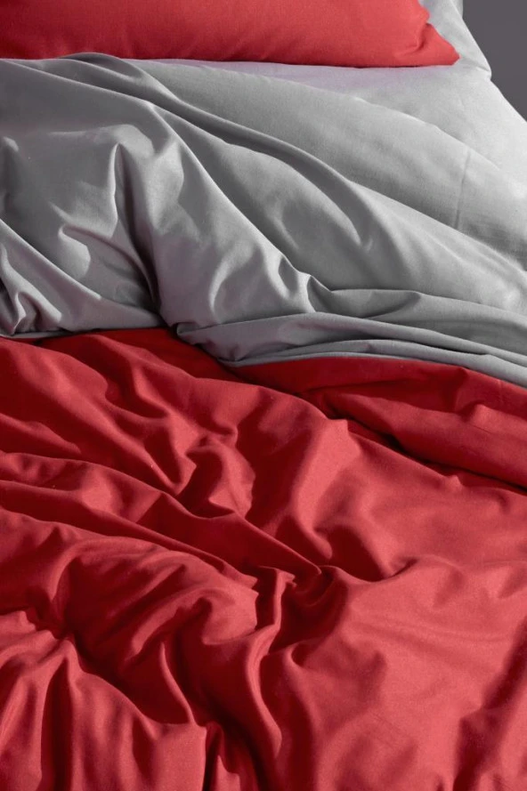 LadyModa Red&Grey Tek Kişilik %100 Pamuk Nevresim Takımı - 10