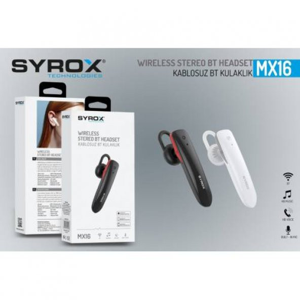 Syrox MX16 Kablosuz Bluetooth Araç İçi Kulaklık - Siyah
