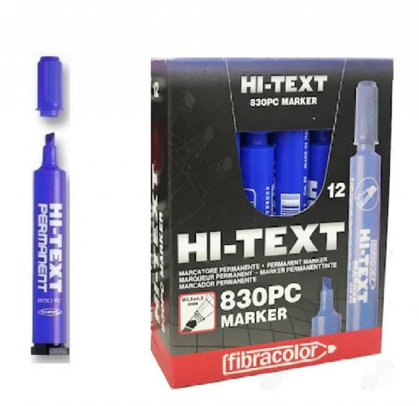 Hı-Text Permanent Marker Kalem Kesik Uçlu Mavi 12 li Paket