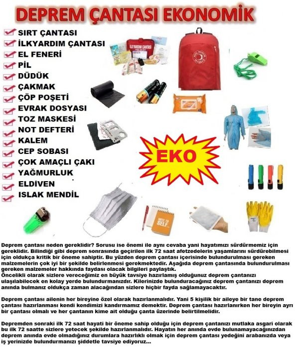 Deprem Çantası Doğal Afet Çantası Acil Durum Kiti EKONOMİK PAKET!