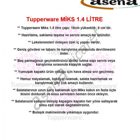 Tupperware MİKS 1,4 LİTRE SARI ( MİKSİM ) HSGL - 4