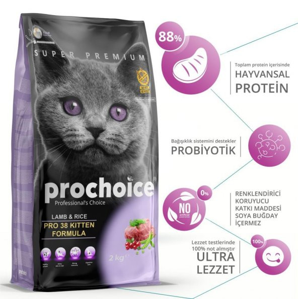 ProChoice Pro38 Kitten Plus Kuzu Etli Yavru Kedi Maması 15 kg