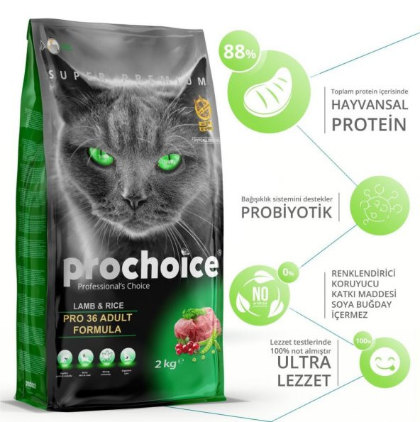 Prochoice Pro36 Lamb Rice Kuzulu Yetişkin Kedi Maması 2 Kg
