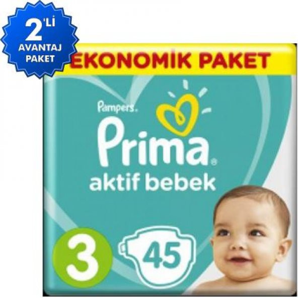 Prima Bebek Bezi Aktif Bebek 3 Numara 45x2 90 Adet Midi Ekonomik Paket 6-10 kg - 1