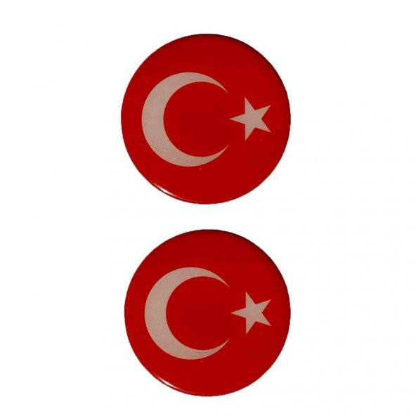 Türk Bayrağı Yuvarlak Damla Etiket Sticker Yapıştırma (2li) 5cm