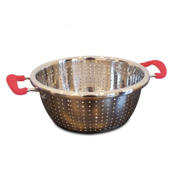 SİLİKON SAPLI 24 CM ÇELİK SÜZGEÇ KIRMIZI - 3