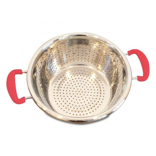 SİLİKON SAPLI 24 CM ÇELİK SÜZGEÇ KIRMIZI - 4