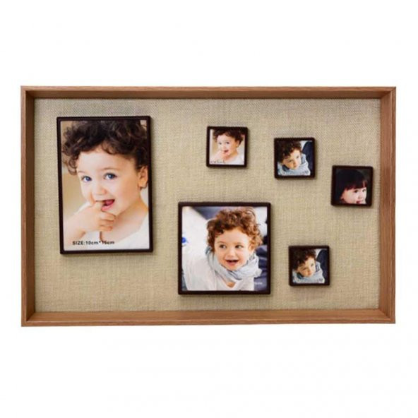 28x42 cm 6lı Ahşap Kendinyap Fotoğraflı Magnet Duvar Çerçevesi - 1