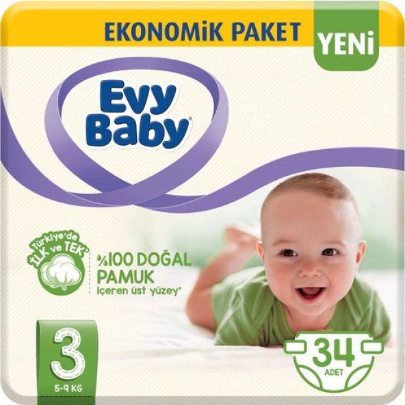 Evy Baby Bebek Bezi 3 Beden Midi 34 Adet
