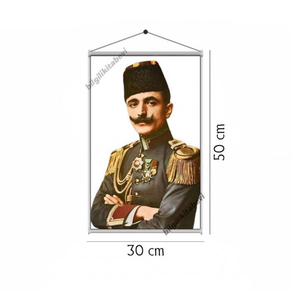 Enver Paşa Bayrağı Duvar Askılı Bez Poster Tablo Çubuklu 35x50 cm