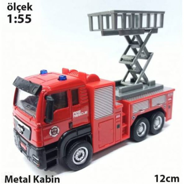 Metal Kabinli Dia-Cast ÇekBırak 12cm İtfaiye Aracı Platformlu Seri Kolleksiyon Oyuncak Model Kamyon