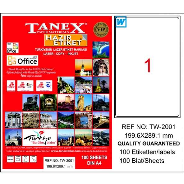 Tanex Lazer Etiket 100 YP 199.6x289.1 Laser-Copy-Inkjet TW-2001