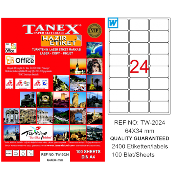 Tanex Lazer Etiket 100 YP 64x34 Laser-Copy-Inkjet TW-2024 ürün görseli 1