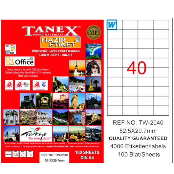 Tanex Lazer Etiket 100 YP 52x29 MM Laser-Copy-Inkjet TW-2040