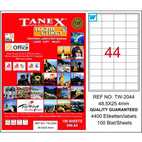 Tanex Lazer Etiket 100 YP 48x25 MM Laser-Copy-Inkjet TW-2044 ürün görseli 1
