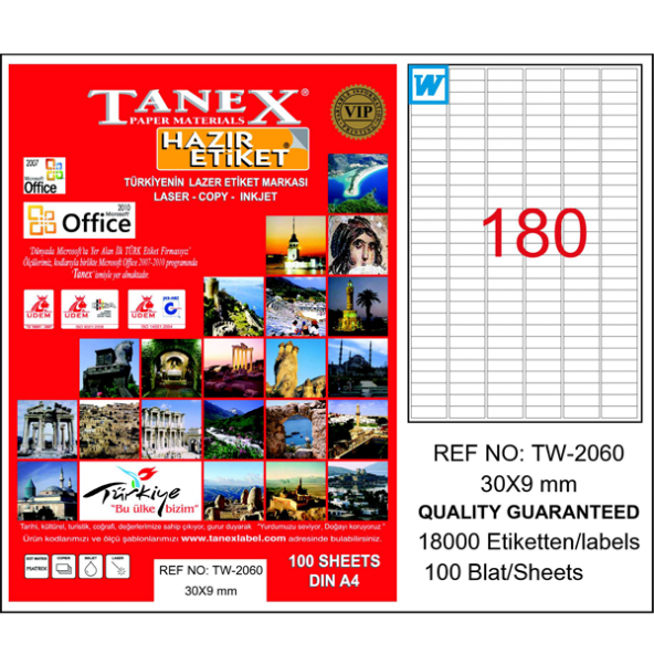 Tanex Lazer Etiket 100 YP 30x9 Laser-Copy-Inkjet TW-2060 ürün görseli