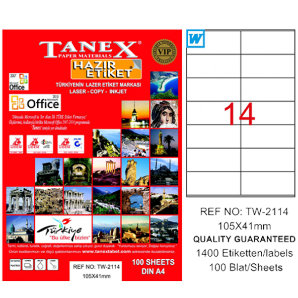Tanex Lazer Etiket 100 YP 105x41 Laser-Copy-Inkjet TW-2114 ürün görseli 1