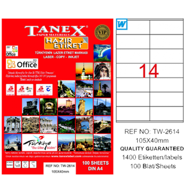 Tanex Lazer Etiket 100 YP 105x40 Laser-Copy-Inkjet TW-2614 - 1