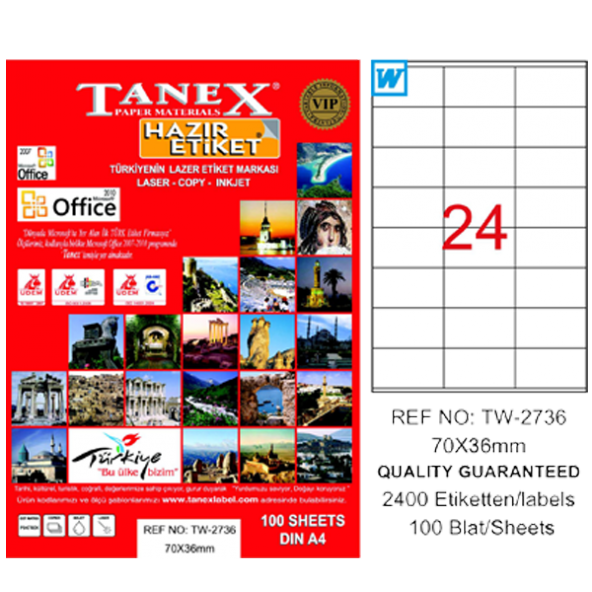 Tanex Lazer Etiket 100 YP 70x36 Laser-Copy-Inkjet TW-2736 ürün görseli
