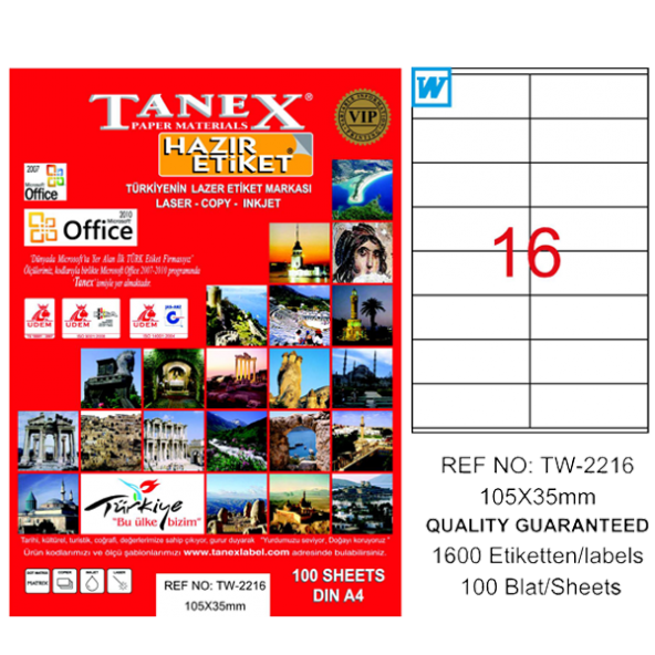 Tanex Lazer Etiket 100 YP 105x35 Laser-Copy-Inkjet TW-2216 ürün görseli 1