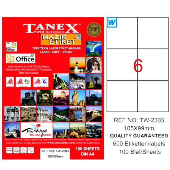 Tanex Lazer Etiket 100 YP 105x99 Laser-Copy-Inkjet TW-2303