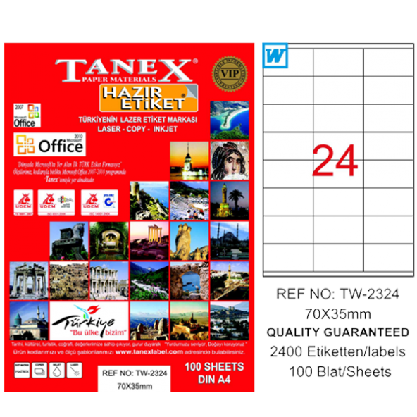 Tanex Lazer Etiket 100 YP 70x35 Laser-Copy-Inkjet TW-2324 ürün görseli 1