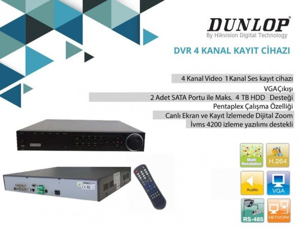 DUNLOP DP-1404  DVR 4 kanal analog kayıt cihazı