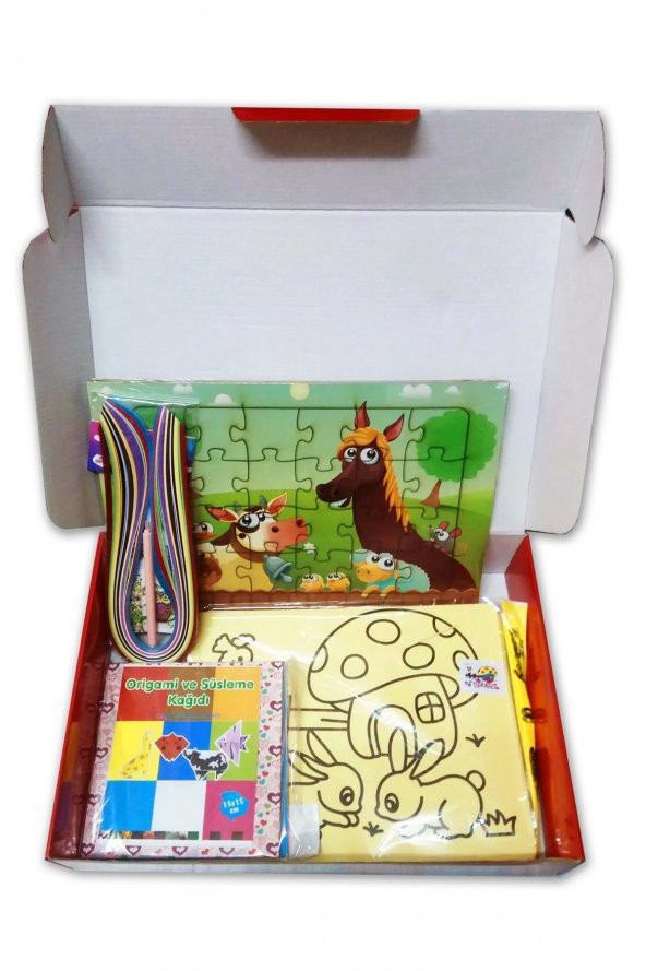 Çocuklar için Aktivite Seti - 6 Parça  Puzzle, Kum Boya, OrigamiS.