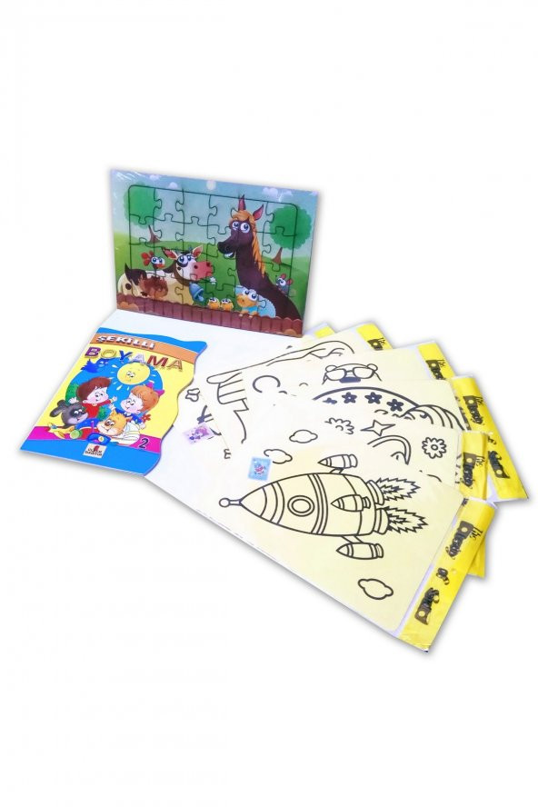 Çocuklar için Aktivite Seti - 8 Parça  Puzzle, Kum Boya, Boyama Kitabı - 2