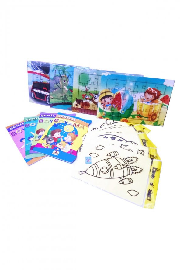 Çocuklar için Aktivite Seti -12 Parça Puzzle, Kum Boya, Boyama Kitabı - 2