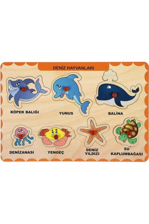Deniz Hayvanları Ahşap Tutmalı Yapboz 8 Parça