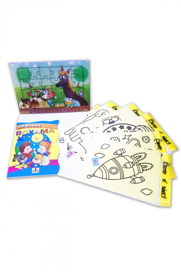 Çocuklar için Aktivite Seti - 8 Parça  Puzzle, Kum Boya, Boyama Kitabı