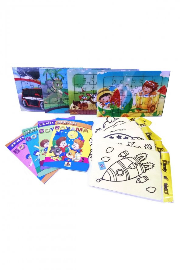 Çocuklar için Aktivite Seti -12 Parça Puzzle, Kum Boya, Boyama Kitabı