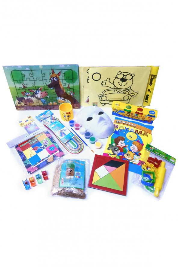 Evde Kal Çocuk Aktivite Paketi No 1 Puzzle - Kum Boyama - Origami