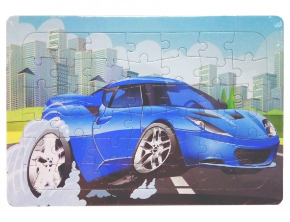 42 Parça Puzzle - Mavi Spor Araba Karton Yapboz
