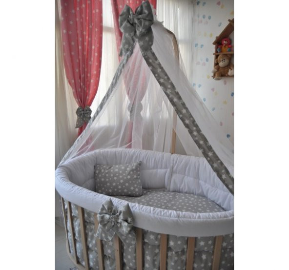 Bebekonfor Gri Yıldızlı Uyku Seti Ile Amedan Gold Sepet Beşik - 4
