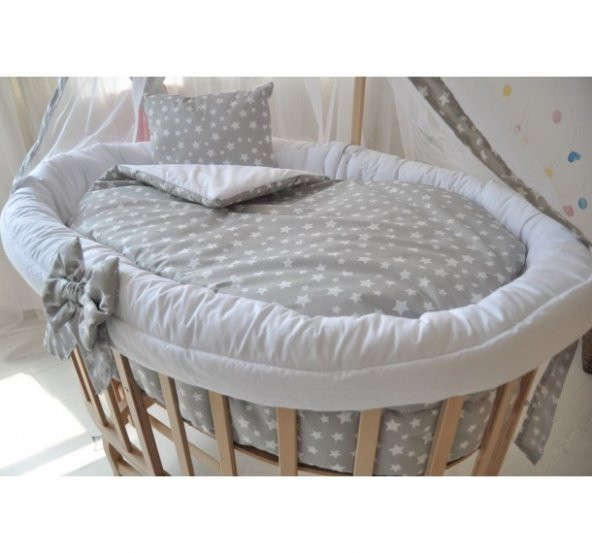 Bebekonfor Gri Yıldızlı Uyku Seti Ile Amedan Gold Sepet Beşik - 5