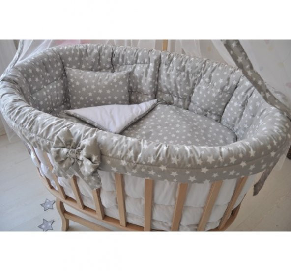 Bebekonfor Gri Yıldızlı Uyku Seti Ile Amedan Gold Sepet Beşik - 6