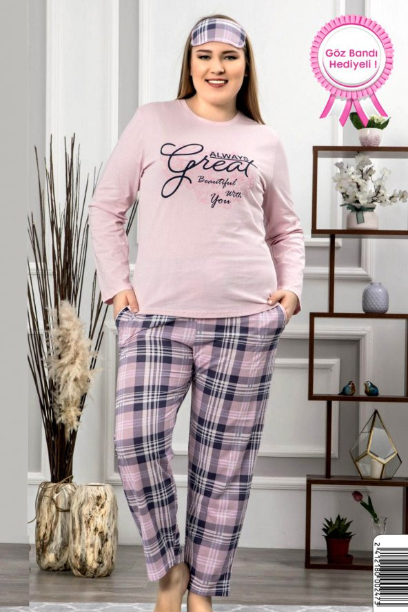 Nisanca Ekose Desenli Büyük Beden Bayan Pijama Takımı