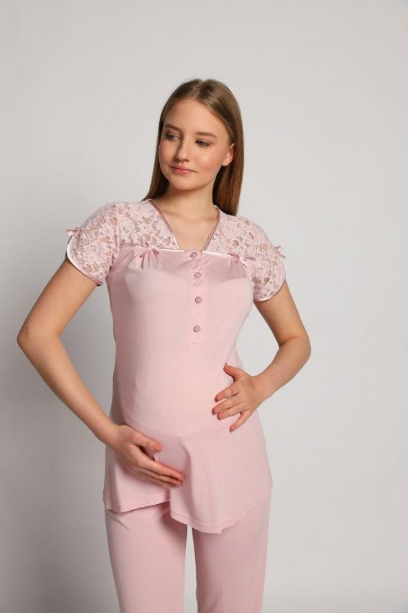 Bone Club 4905 Pembe Krinkel Sabahlıklı Lohusa 3 Lü Pijama Sabahlık - 3