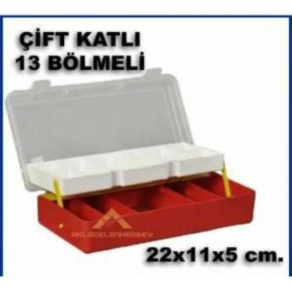 13 Bölmeli Çift Katlı Organizer Boncuk-Vida Çantası Plastik Kutu 22x11x5cm