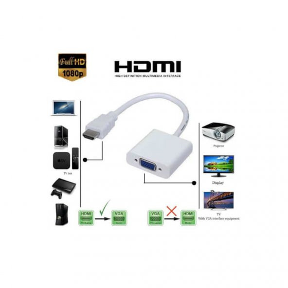 Hdmi To Vga Kablo Çevirici Dönüştürücü Görüntü Altın Uçlu-Full Hd - 10
