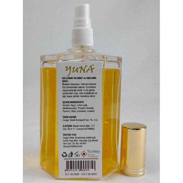 Yuna Propolis&Limon Yağı Kolonya 80 Derece Cam Şişe Sprey Kapak 200cc PL200ML - 5