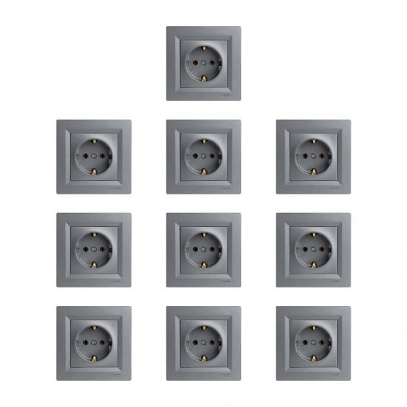 Schneider Electric Asfora Plus Serisi Çelik Topraklı Priz 10 lu Paket  Çerçeve Dahil ürün görseli