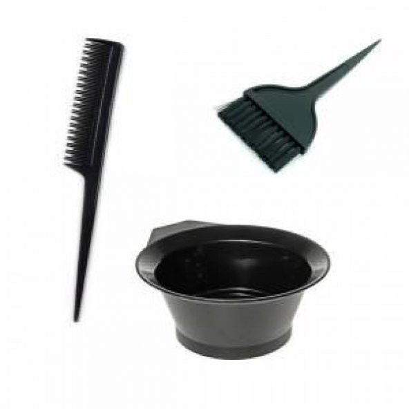 Kaliteli 3 Parça Saç Boyama Seti,Boya Kabı Tas+Fırça+Krepe Tarak Orjinal Türk Malı Sağlıklı Plastik