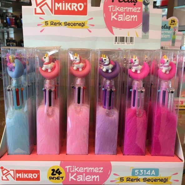Unicorn Başlıklı 6 Renk Tükenmez Kalem Renkli - 1 Adet - 1