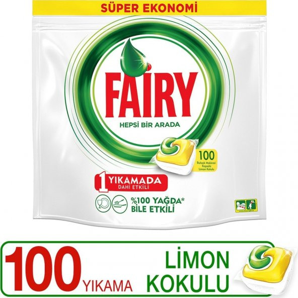 Fairy Hepsi Bir Arada Limon Kokulu Bulaşık Makinesi Deterjanı 100 Tablet